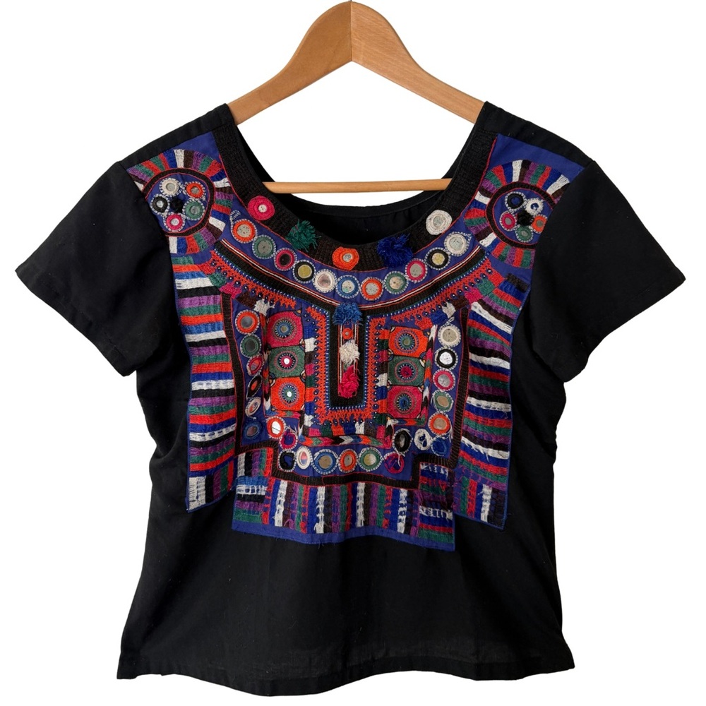 Vintage Banjara Mirrored Embroidered Short-Sleeve Top Amazing Handmade Rare OOAK